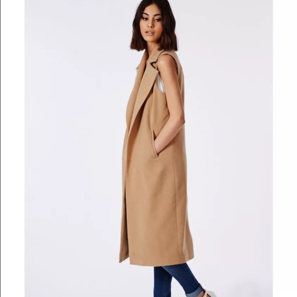 Misguided Camel Sleevless Coat Size 0 - image 2